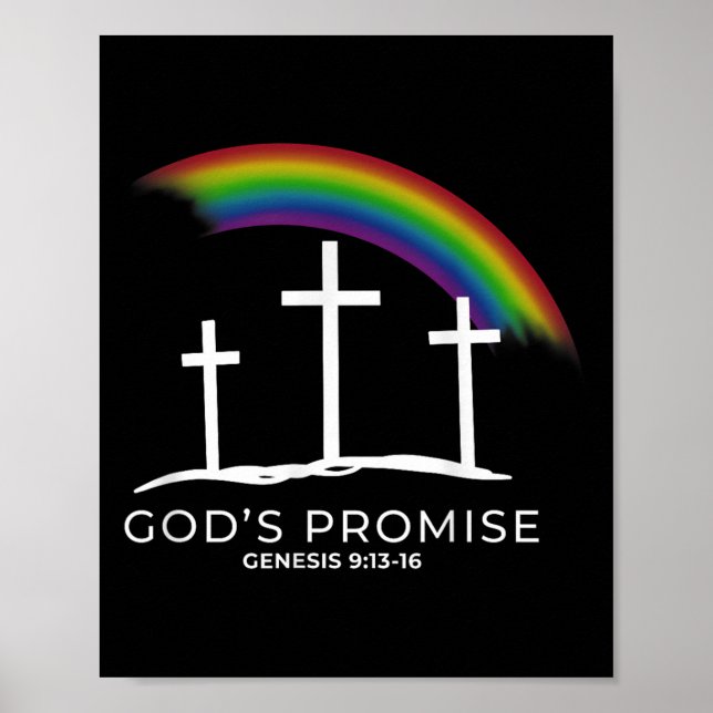Funny Rainbow Christ Cross - Christian Quote God's Poster (Front)