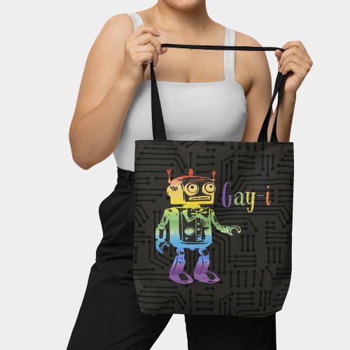 Funny Rainbow Gay Pride AI Robot Pun Joke  Tote Bag