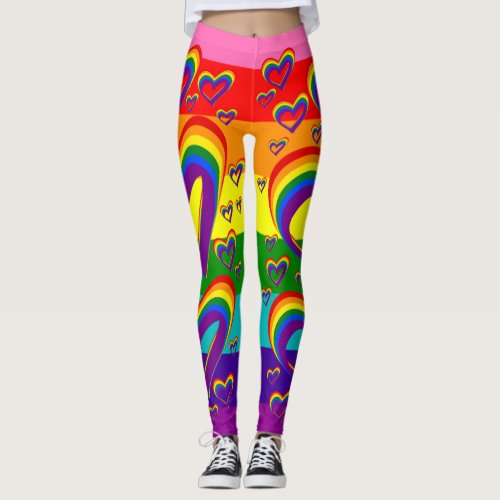 Funny Rainbow Hearts Pattern Cute LGBTQ Gay Pride Leggings