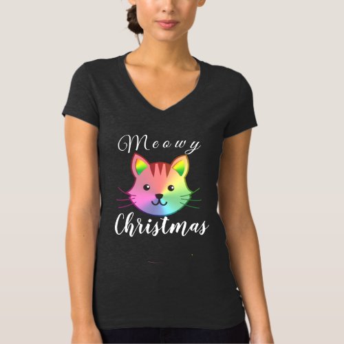 Funny Rainbow meowy Christmas holiday gift humor T_Shirt