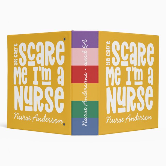 Funny rainbow nurse typography yellow modern gift 3 ring binder (Background)