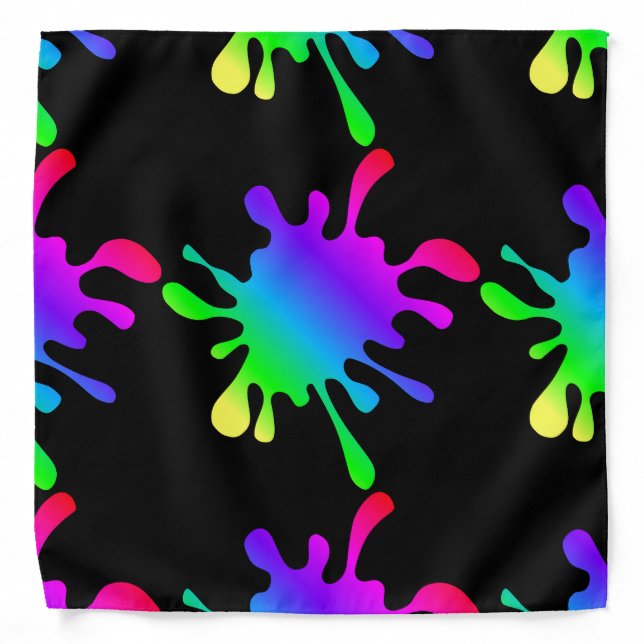 Funny Rainbow Paint Splatters Black Bandana (Front)