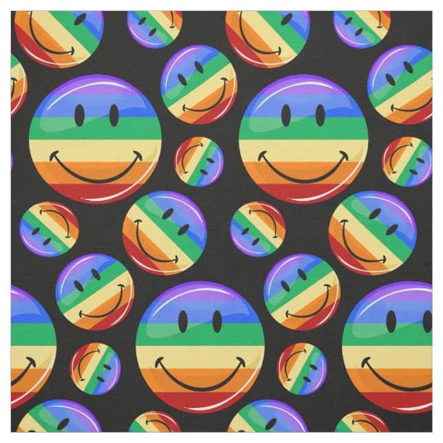 Funny Rainbow Pride Happy Face Fabric (Swatch)