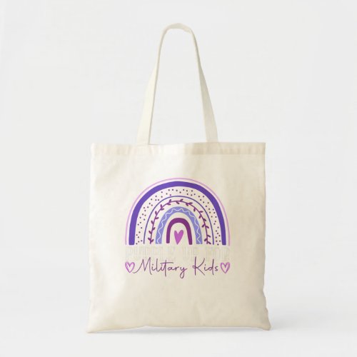 Funny Rainbow Purple Up For Military Kids Month Ri Tote Bag