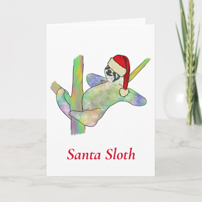 Funny Rainbow Santa Sloth Cute Christmas Animal Card (Front)