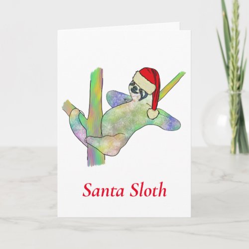 Funny Rainbow Santa Sloth Cute Christmas Animal Card