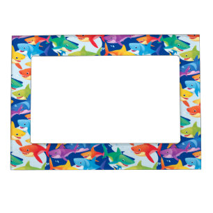 Funny rainbow shark balloon party colorful pattern magnetic frame