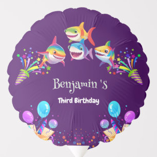 Funny rainbow shark birthday balloon party boys
