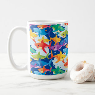 Funny rainbow shark birthday balloon party Family  Coffee Mug