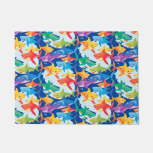 Funny rainbow shark birthday balloon party Family Doormat