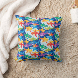 Funny rainbow shark birthday balloon party Family  Throw Pillow