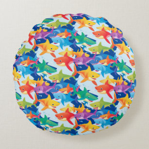 Funny rainbow shark birthday balloon party kids round pillow