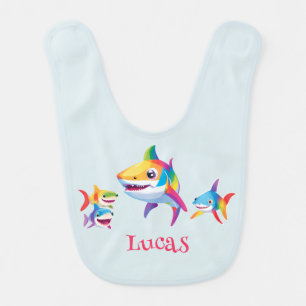 Funny rainbow shark birthday party Family  Baby Bib