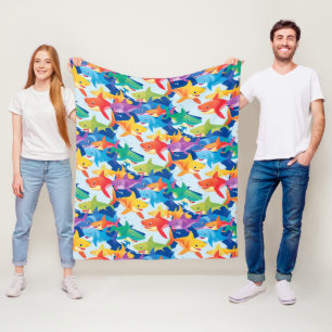 Funny rainbow shark birthday party pattern Family Fleece Blanket