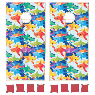 Funny rainbow shark birthday party pattern kids cornhole set
