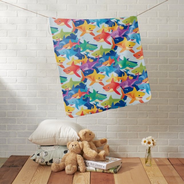 Funny rainbow shark pattern birthday party Family  Baby Blanket (In Situ)