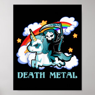 Funny Rainbow Skeleton Unicorn Death Metal Music F Poster