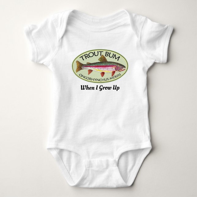 Funny Rainbow Trout Bum Fishing Angler's Baby Bodysuit (Front)