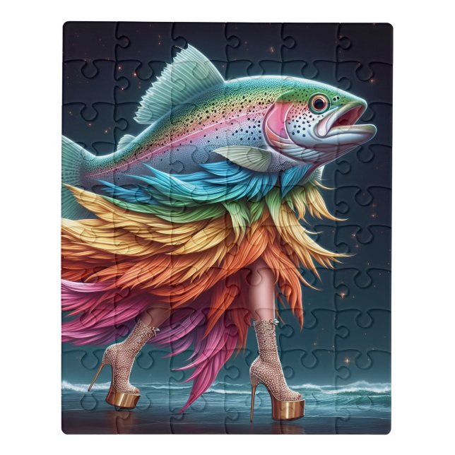 Funny Rainbow Trout Fish Fashion Jigsaw Puzzle (Puzzle Vertical)