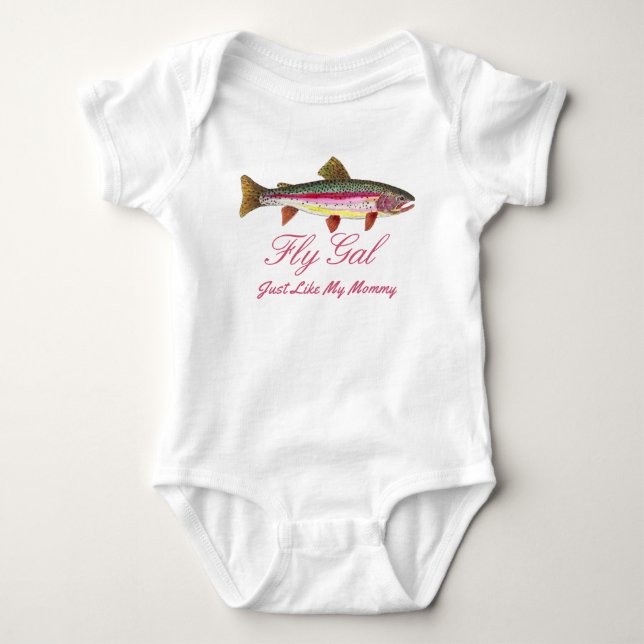 Funny Rainbow Trout Fly Fishing Mommy Baby Bodysuit (Front)