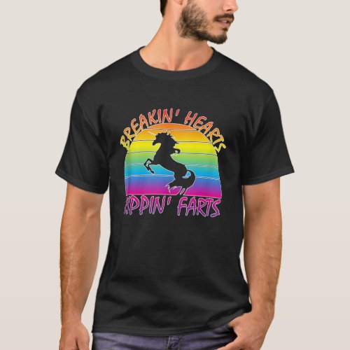 Funny Rainbow Unicorn Breaking Hearts Ripping Fart T_Shirt