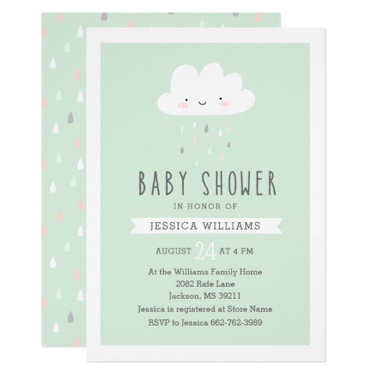 Funny Rainy Cloud Baby Shower Invitation In Mint Zazzle Com