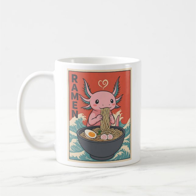 Funny Ramen Axolotl Noodle Lover Cute Creature Coffee Mug (Left)