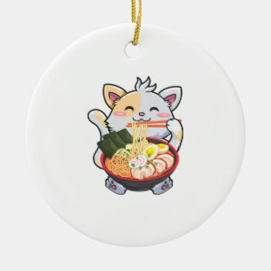 Funny Ramen Cat Anime Kawaii Japanese Noodles Love Ceramic Ornament