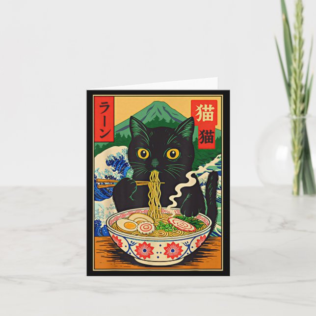 Funny Ramen Cat Japanese Noodle Kitten  Card (Front)