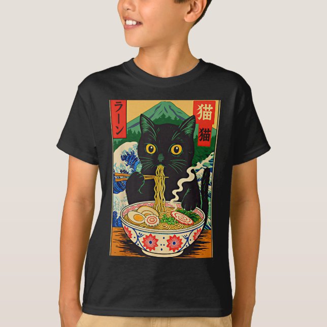 Funny Ramen Cat Japanese Noodle Kitten  T-Shirt (Front)