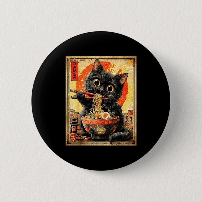 Funny Ramen Cat Noodle Lovers Anime Otaku  Button (Front)