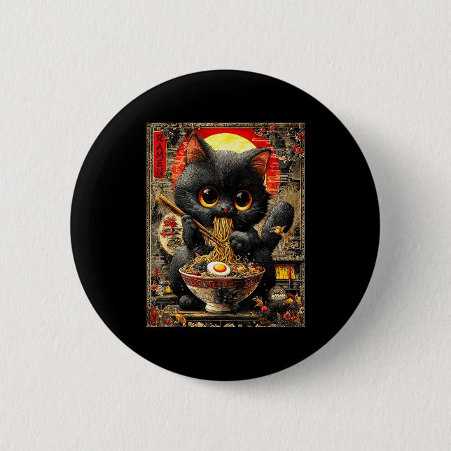 Funny Ramen Cat Noodle Lovers Anime Otaku  Button (Front)