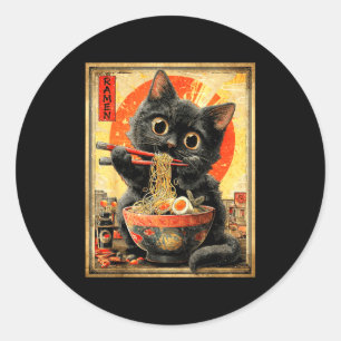 Funny Ramen Cat Noodle Lovers Anime Otaku  Classic Round Sticker