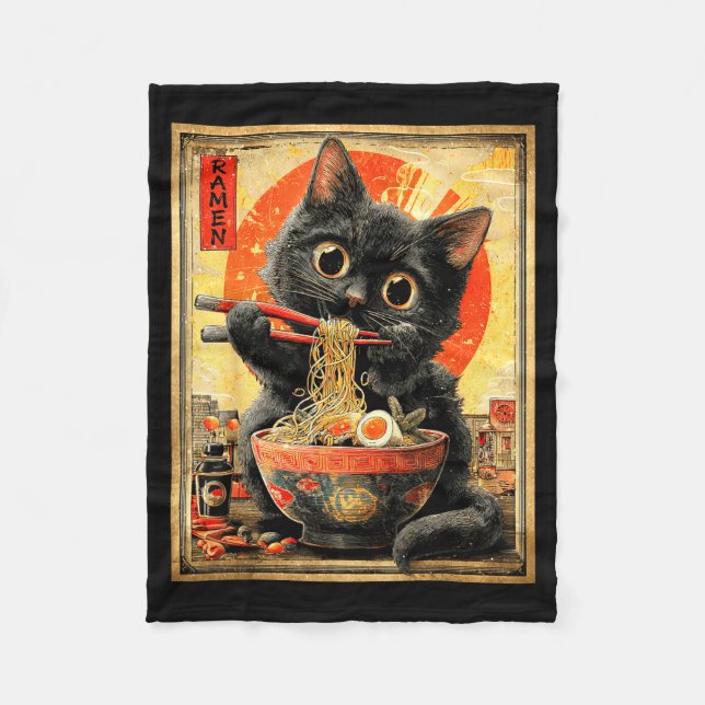Funny Ramen Cat Noodle Lovers Anime Otaku  Fleece Blanket (Front)