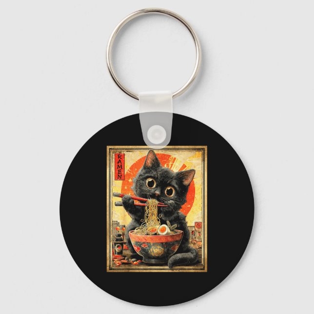 Funny Ramen Cat Noodle Lovers Anime Otaku  Keychain (Front)
