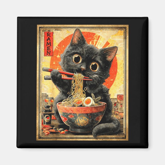 Funny Ramen Cat Noodle Lovers Anime Otaku  Magnet (Front)