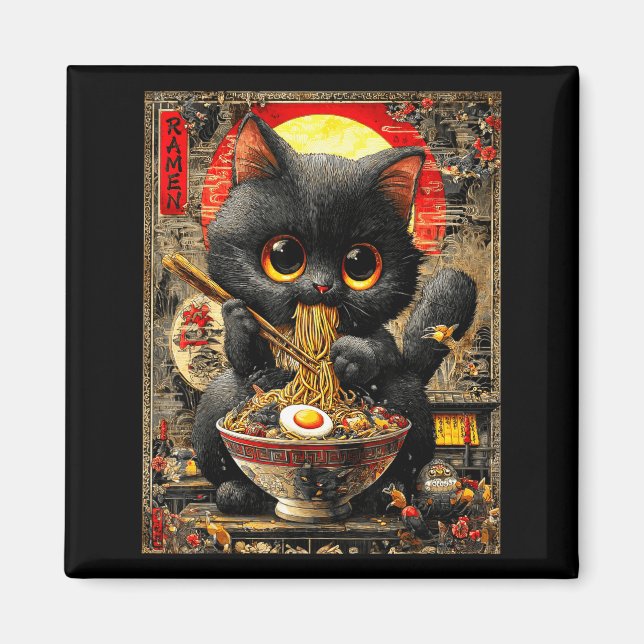 Funny Ramen Cat Noodle Lovers Anime Otaku  Magnet (Front)