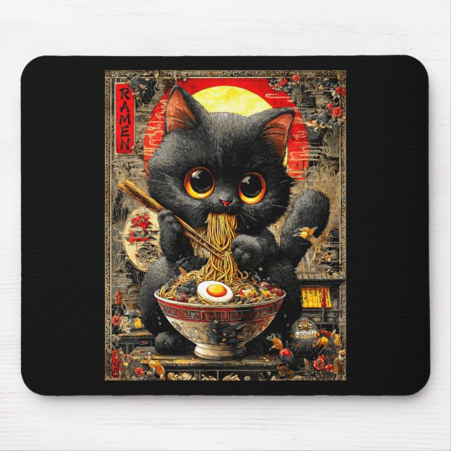 Funny Ramen Cat Noodle Lovers Anime Otaku  Mouse Pad (Front)