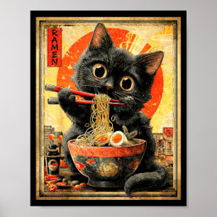 Funny Ramen Cat Noodle Lovers Anime Otaku Poster