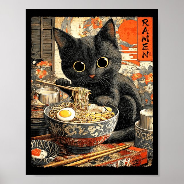 Funny Ramen Cat Noodle Lovers Anime Otaku  Poster (Front)