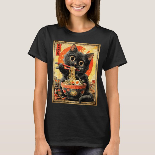 Funny Ramen Cat Noodle Lovers Anime Otaku  T-Shirt (Front)
