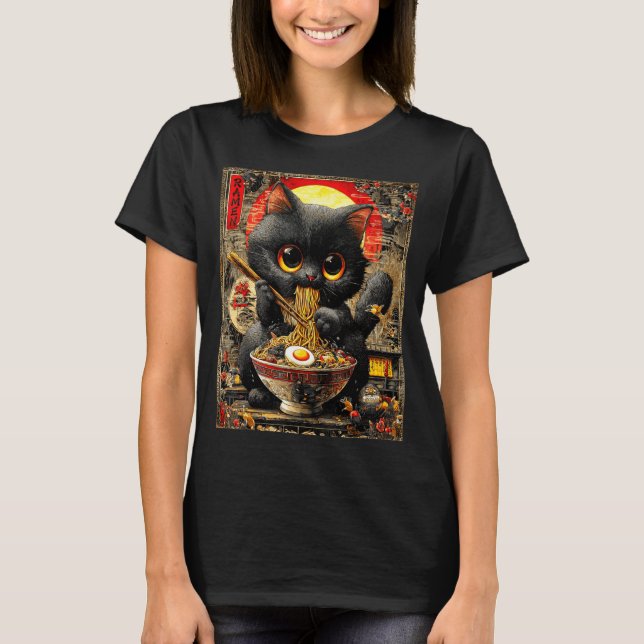 Funny Ramen Cat Noodle Lovers Anime Otaku  T-Shirt (Front)
