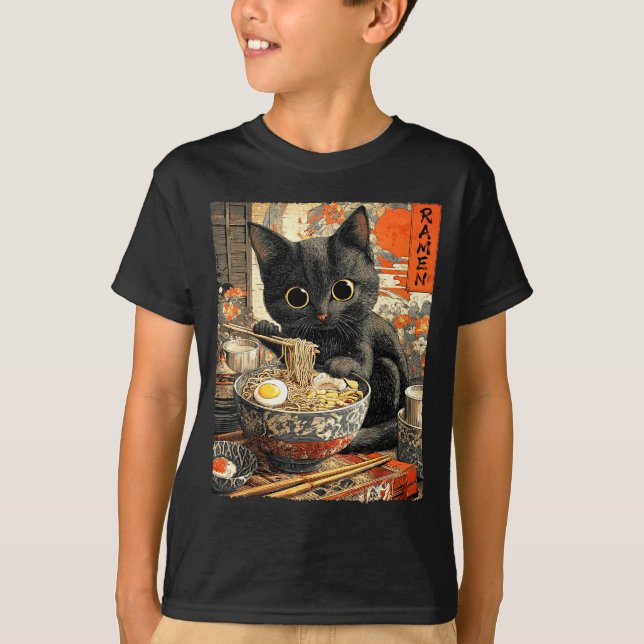 Funny Ramen Cat Noodle Lovers Anime Otaku  T-Shirt (Front)