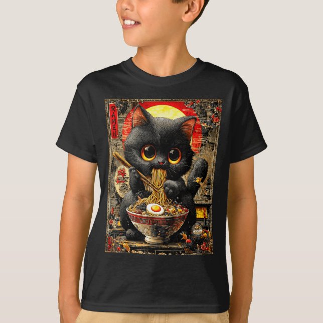 Funny Ramen Cat Noodle Lovers Anime Otaku  T-Shirt (Front)