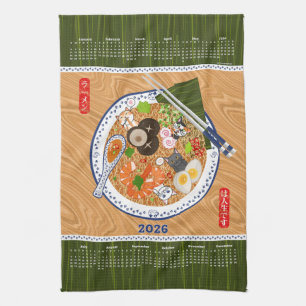 Funny Ramen Noodle Bowl 2026 Calendar Kitchen Towel