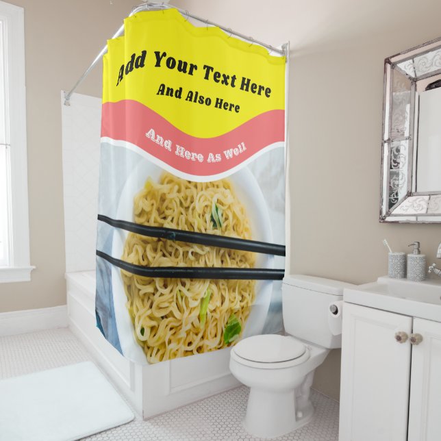 Funny Ramen Noodles Packet Custom Message Shower Curtain (In Situ)