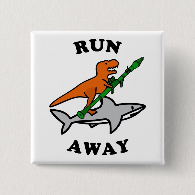 Funny Raptor with Rocket Launcher Riding a Shark Button (Front)