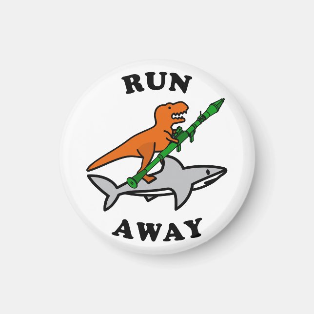 Funny Raptor with Rocket Launcher Riding a Shark Magnet (Front)