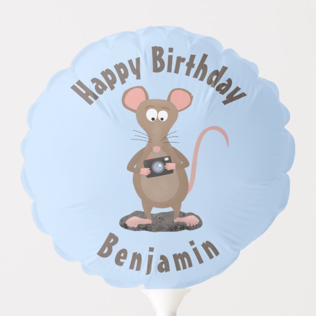 Funny rat and camera personalized birthday balloon (Front)
