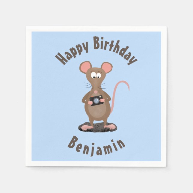 Funny rat and camera personalized birthday napkins (Front)